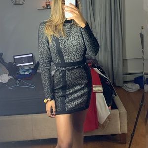 cheetah print black midi dress